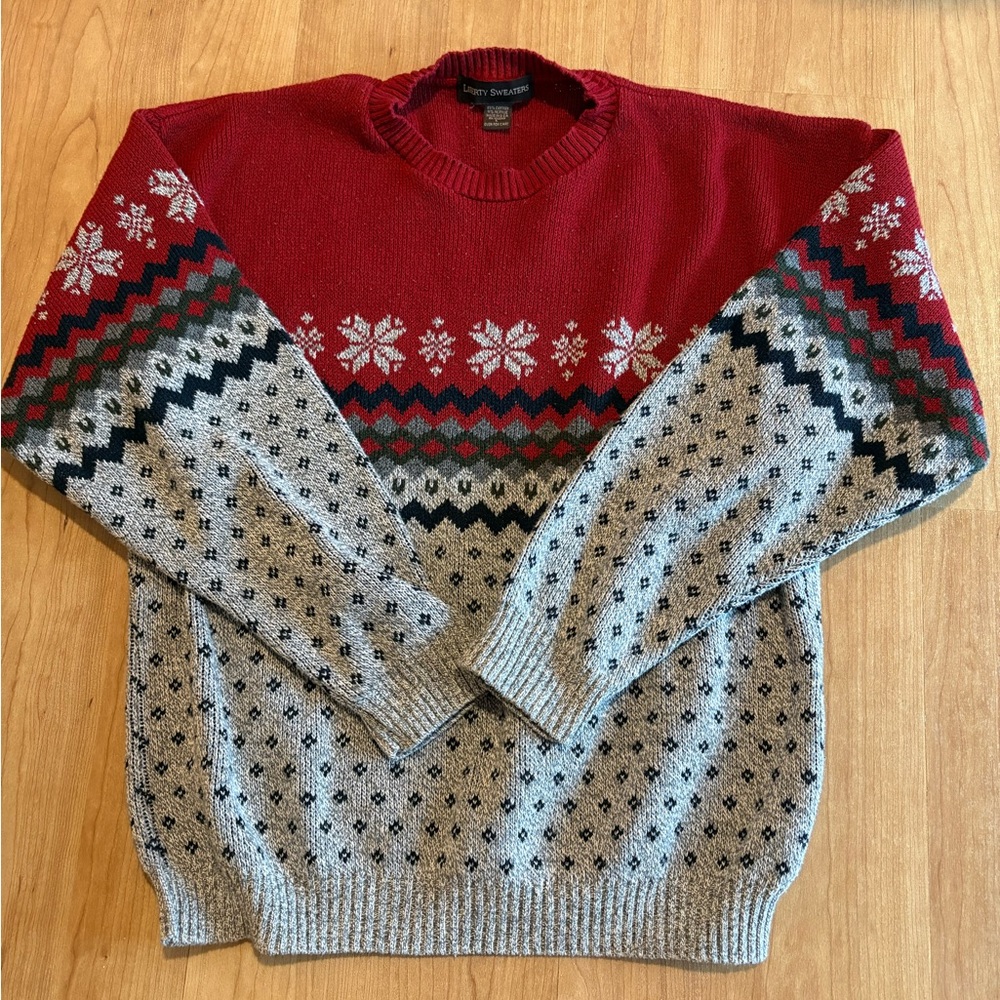 Vintage Men’s Red & Grey Sweater - Size L - Liberty Sweater’s